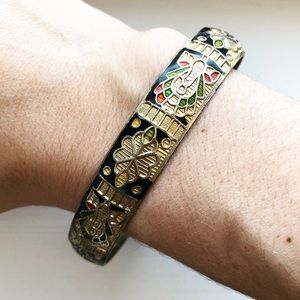 Vintage gold & enamel tribal peacock bracelet